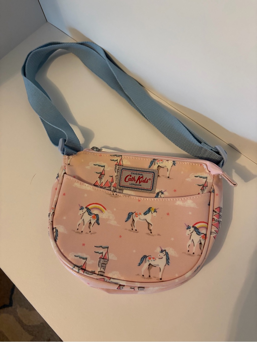 Cath Kidston Pink Unicorn Shoulder Bag with Blue Strap